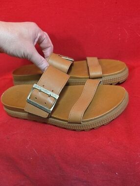 SOREL Womens Roaming Buckle Slide Sandal Camel Brown Size 9